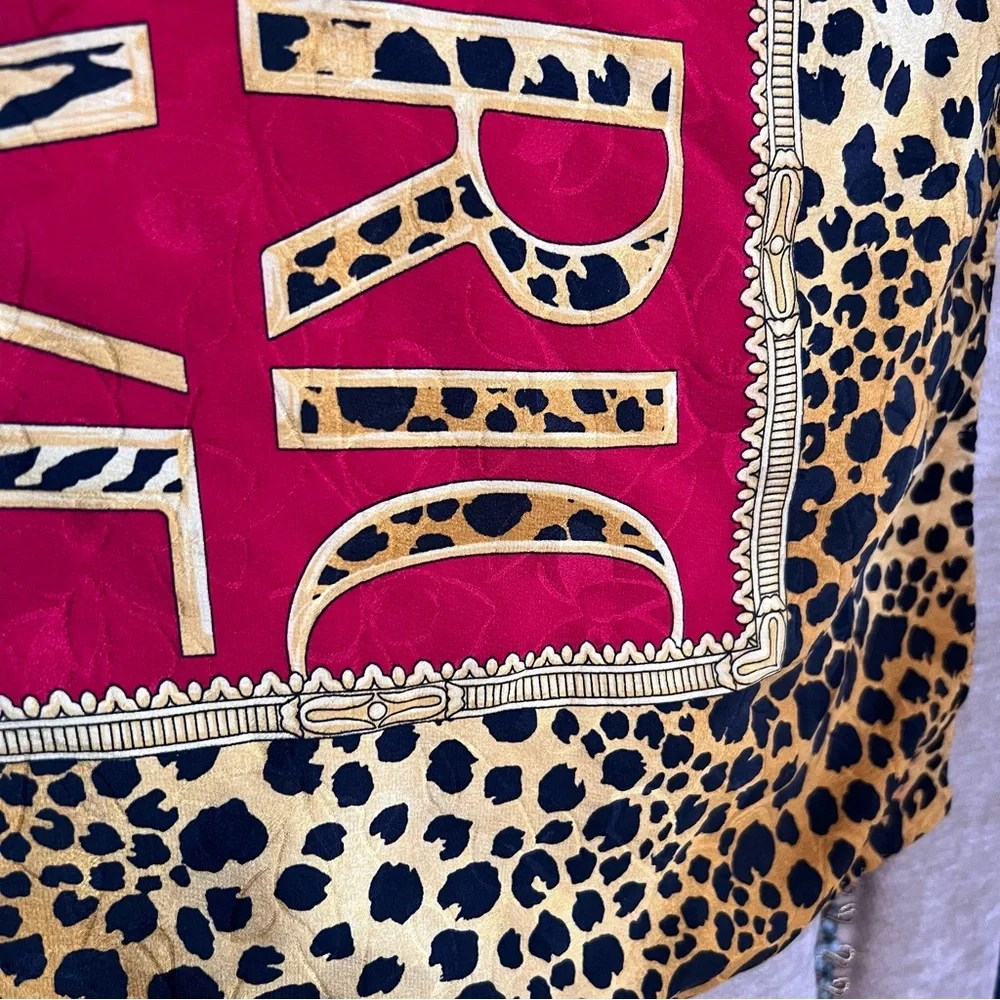 ENRICO COVERI Vintage Silk Leopard Print Logo Scarf